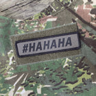 Spartanat-Patch mit Text Hahaha, mit Klett und in Schwarz/RAL7013